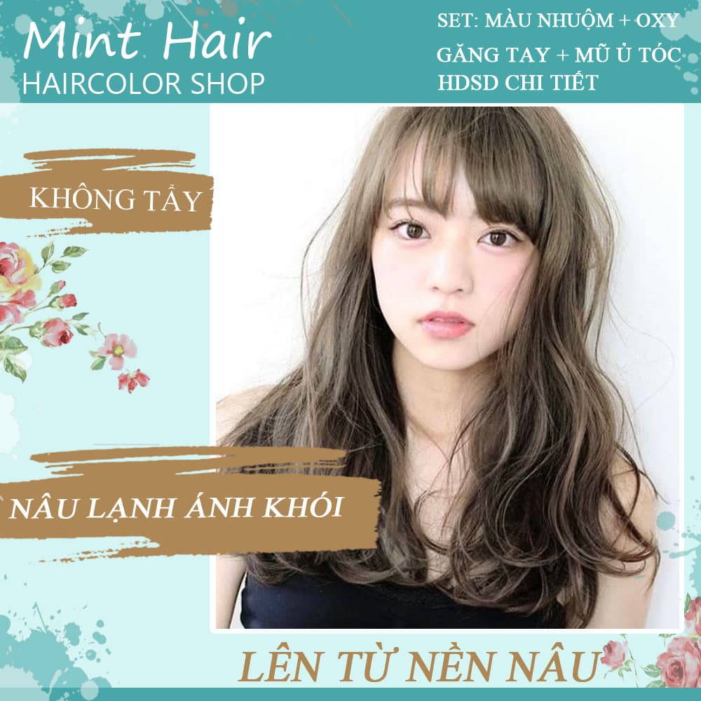[HCM]Kem Nhuộm Tóc Tại Nhà Thảo Dược Nâu Lạnh Ánh Khói- Nhuộm Từ Nền Nâu-Không Tẩy- Tặng Oxy