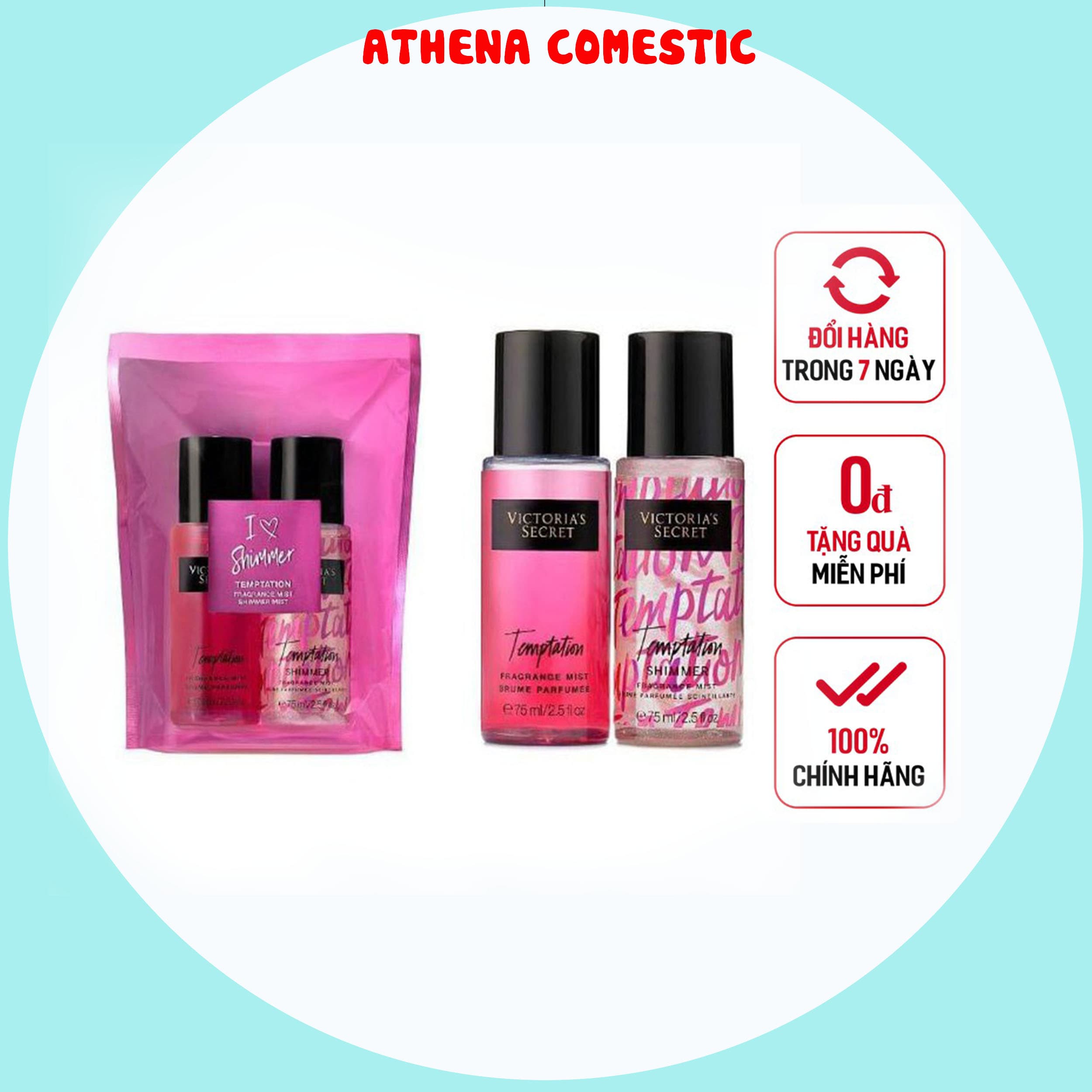 Xịt Thơm Body Victorias Secret Set 2 Chai ❤️ Shimmer 75ml-Phiên bản đặc biệt có nhũ óng ánh - Athena