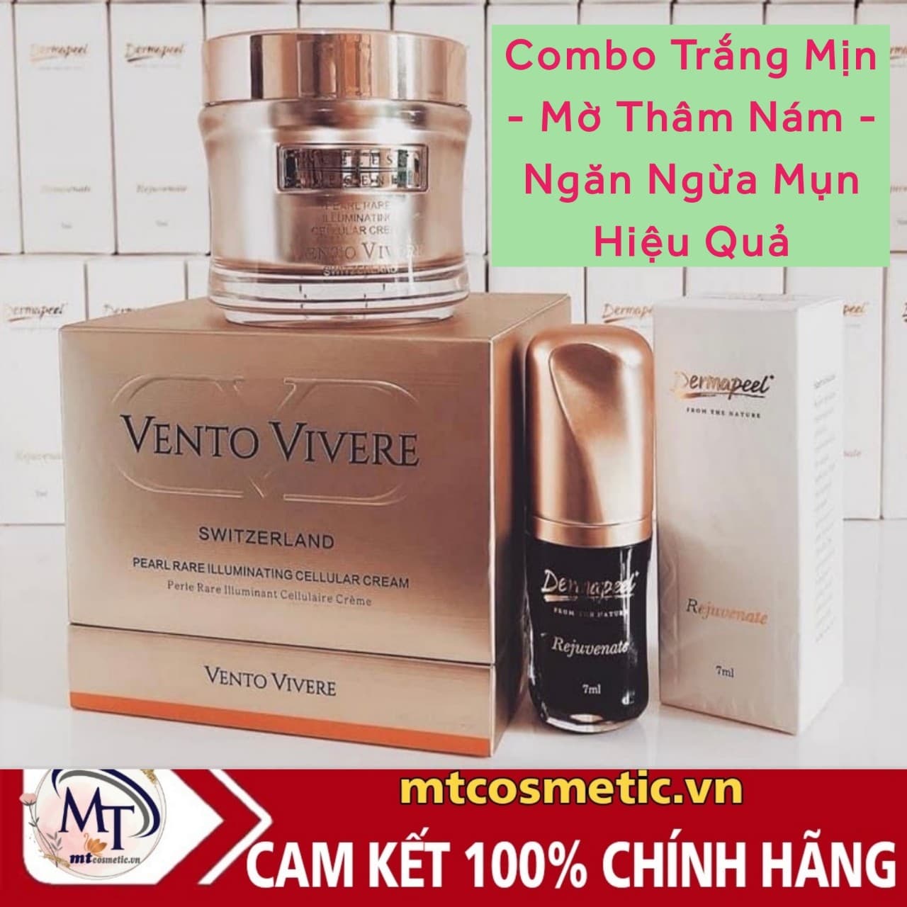 COMBO TRẮNG MỊN - MỜ THÂM NÁM - NGĂN NGỪA MỤN HIỆU QUẢ - KEM VENTO - SERUM TRỨNG CÁ TUYẾT DERMAPEEL