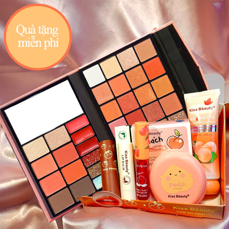 [HCM]【Kiss Belle Shop】Trọn bộ trang điểm 6 món sành điệu nhìn là mê(Kem BB +Phấn trang điểm+Khay trang điểm đa năng 32 màu+Son môi+Dầu môi đào+Son dưỡng môi)