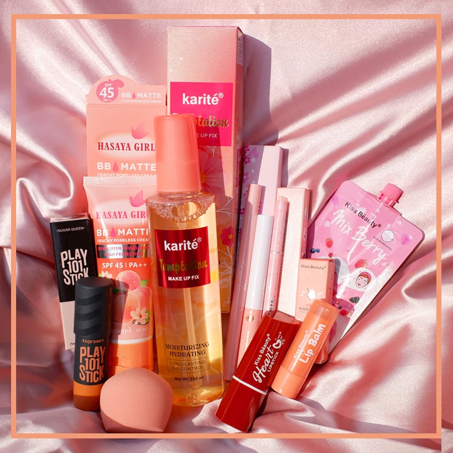 [HCM][Peachy Sis Shop] Trọn bộ mỹ phẩm Chuẩn Kiss Beauty (kem BB+Xịt dưỡng trang điểm+chì kẻ mày+Kẻ mắt+mascara+Bóng đường viền+Son môi+son dưỡng môi+Mặt nạ+Mút tán)
