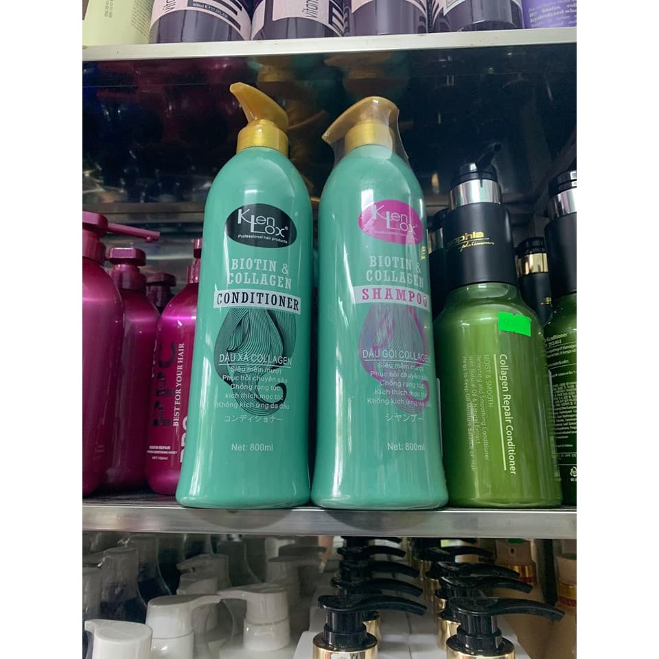 Cặp dầu gội xả Kenlox biotin & collagen siêu mềm mượt 800ml x2