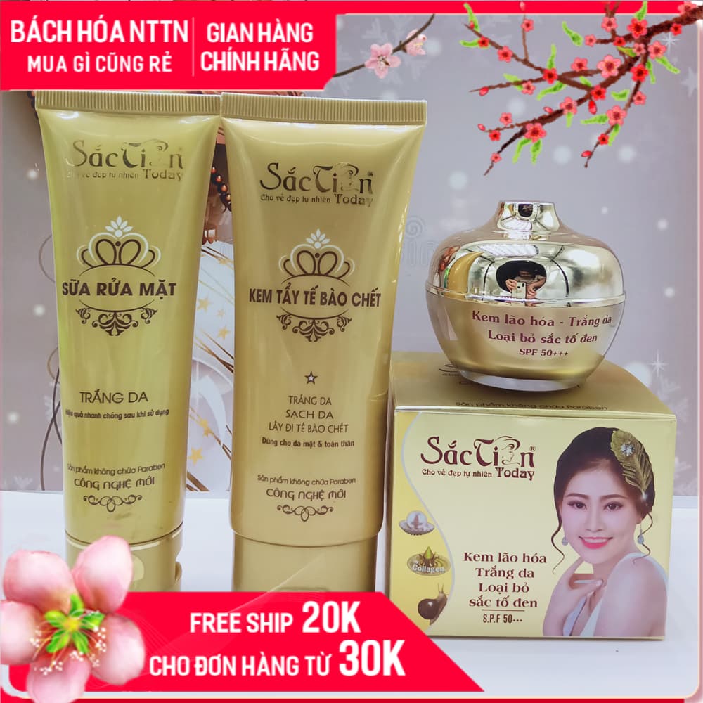 Combo Kem lão hóa trắng da loại bỏ sắc tố đen + Kem tẩy tế bào chết + Sữa rửa mặt Sắc Tiên Today