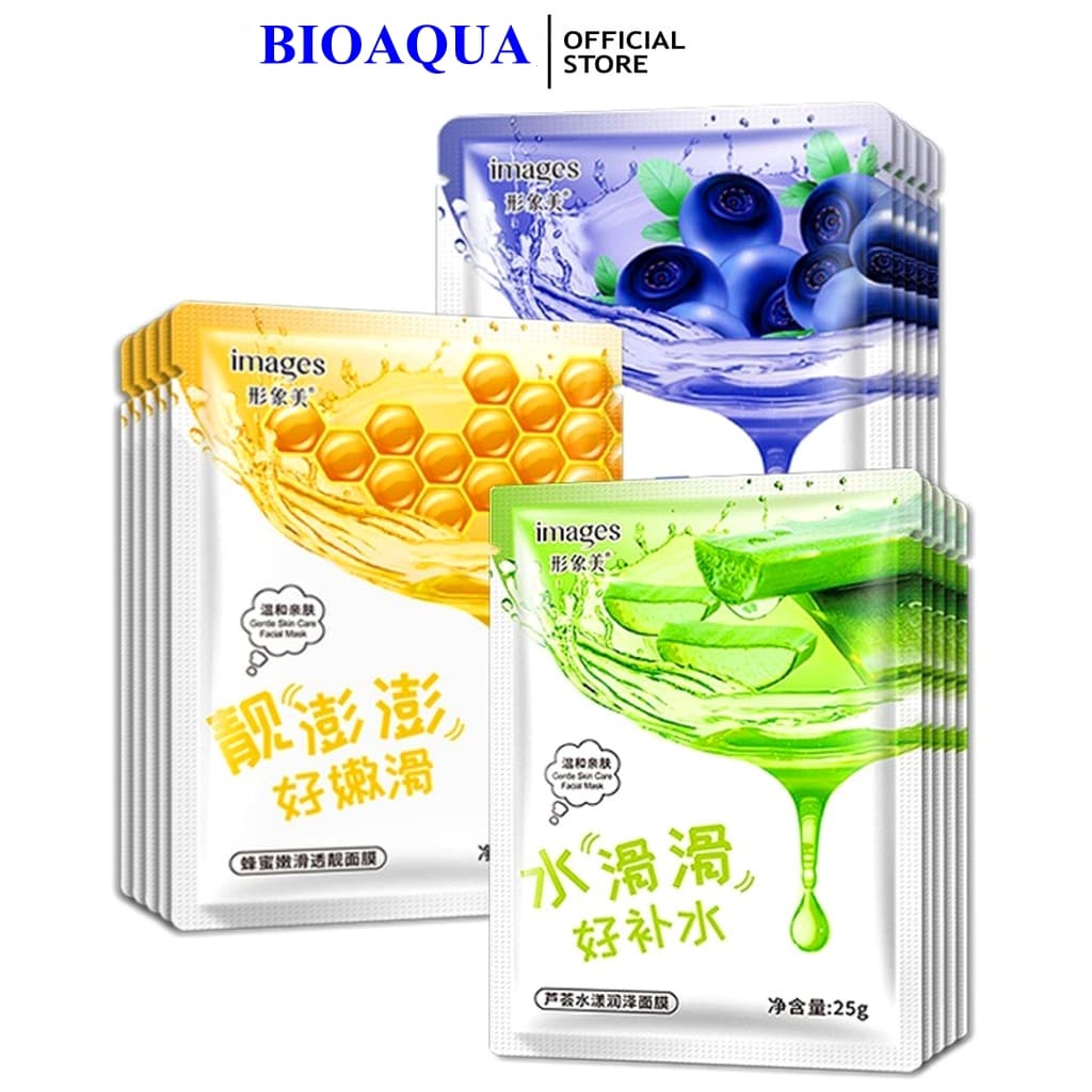 [HCM]COMBO 10 Mặt Nạ Trái Cây -Mask Giấy Nha Đam Việt Quất Mật Ong - Mặt Nạ Images Cấp Ẩm Dưỡng Trắng Da