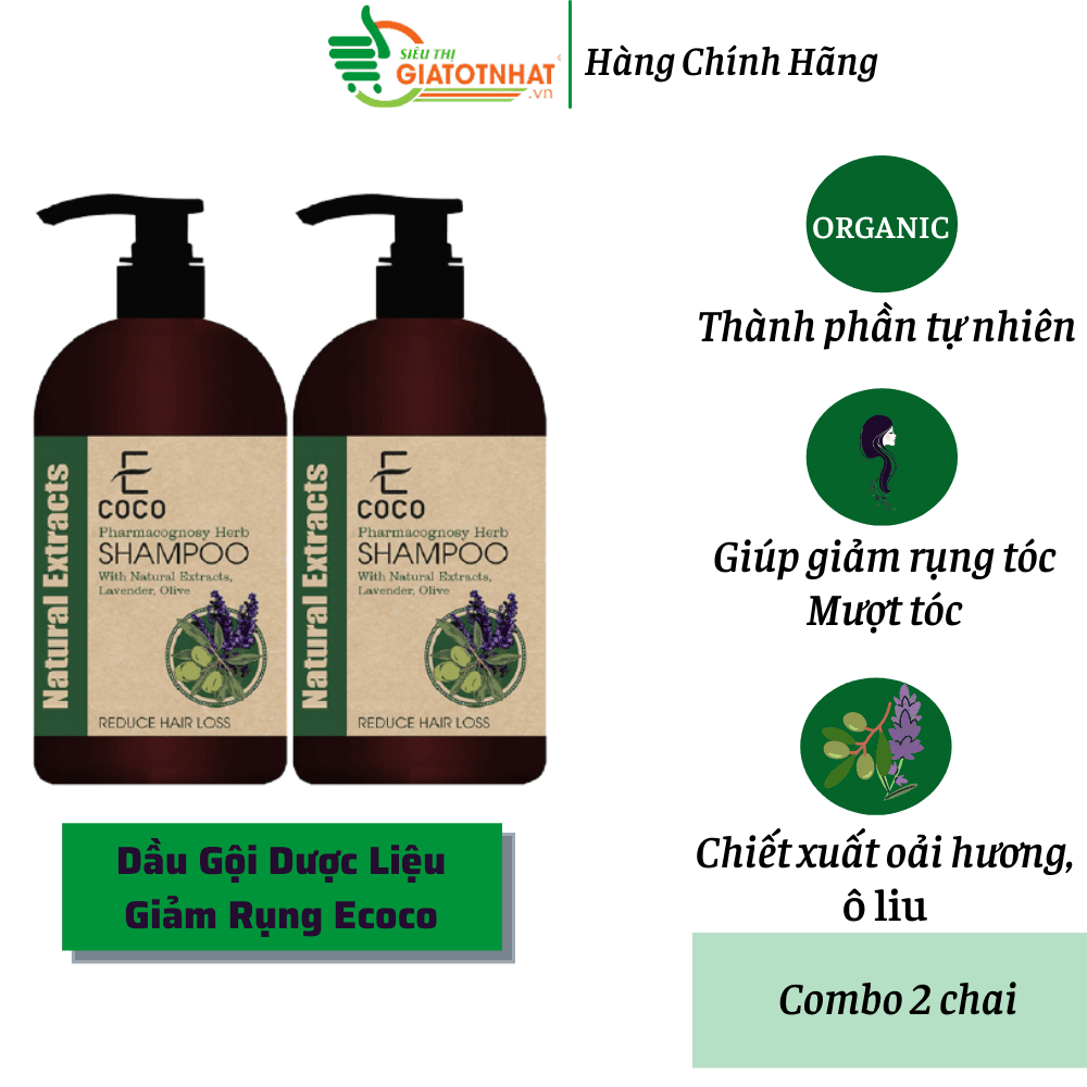 [HCM]Dầu gội dược liệu giảm rụng tóc chiết xuất oải hương ô liu Ecoco 336g(Combo 2 chai)