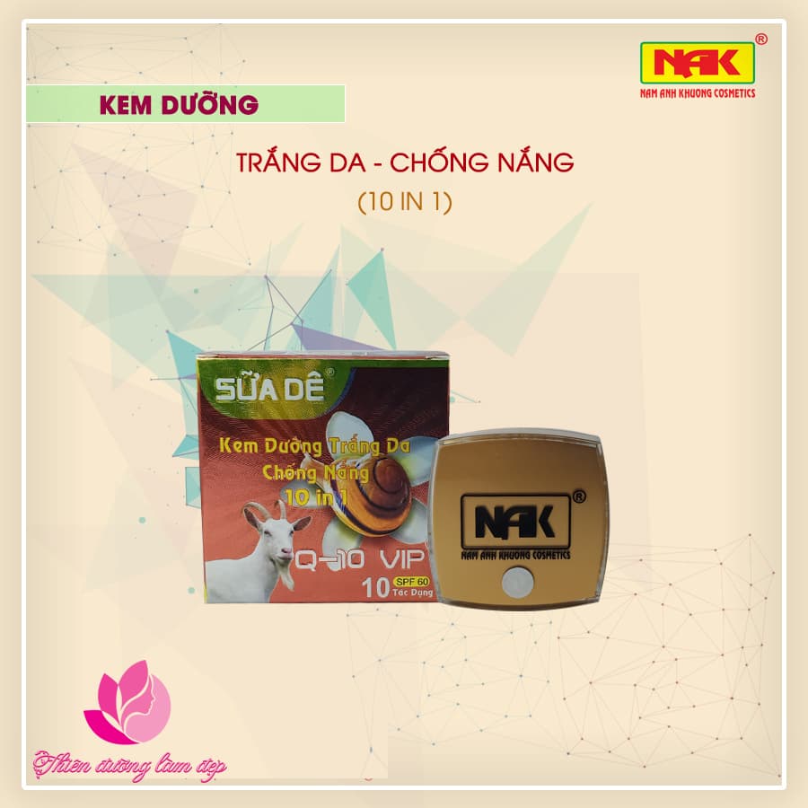 Kem dưỡng trắng da Chống nắng Trằng da ban đêm 10 in 1 Vip Q-10 SỮA DÊ - 40g