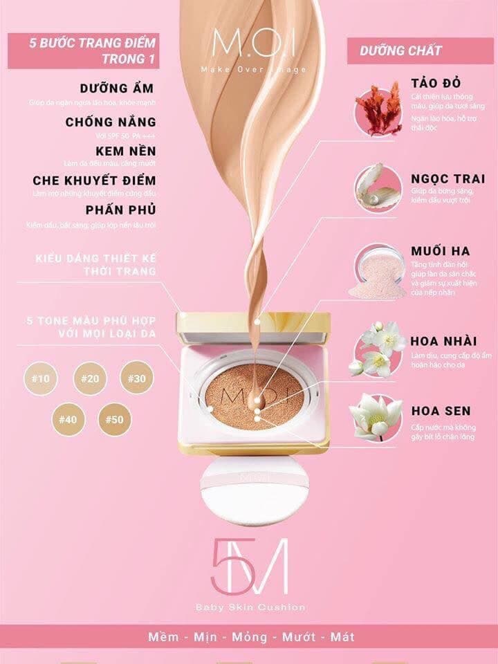 [ HÀNG CHÍNH HÃNG ] LÕI CUSHION PHẤN NƯỚC CHE KHUYẾT ĐIỂM 5M BABY MOI COSMETICS HỒ NGỌC HÀ. SPF 50 +++