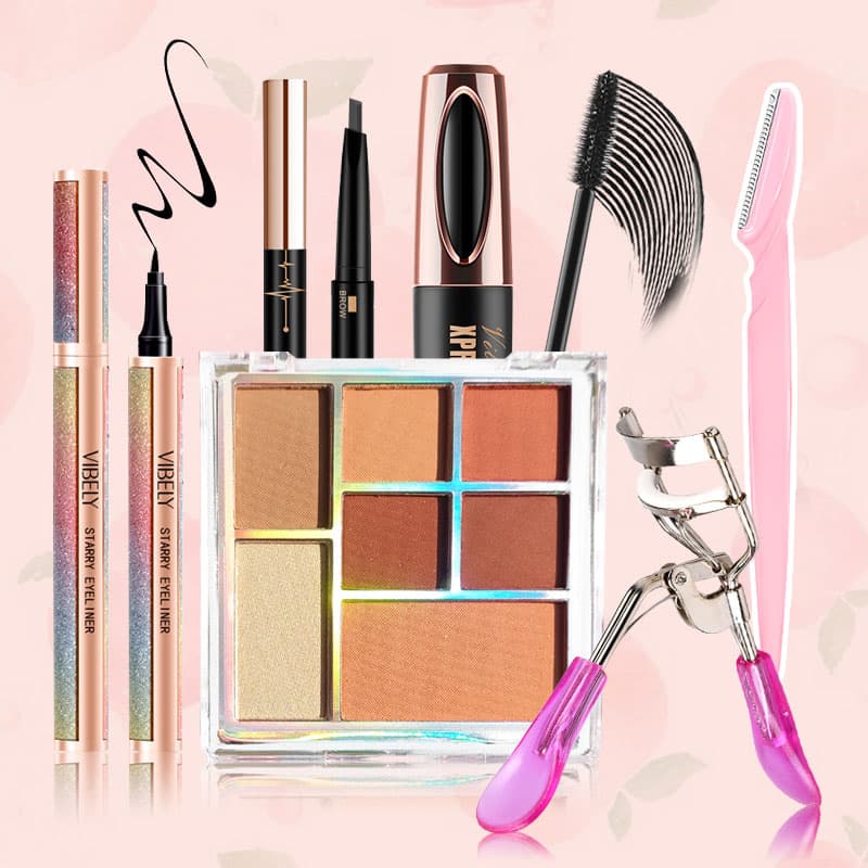 [HCM][Peachy Sis] VIBELY Bộ trang điểm mắt cá nhân 6 món hoàn chỉnh（Mascara + chì kẻ mày + kẻ mắt + bảng phấn mắt 7 màu + dụng cụ tỉa lông mày + dụng cụ uốn mi）