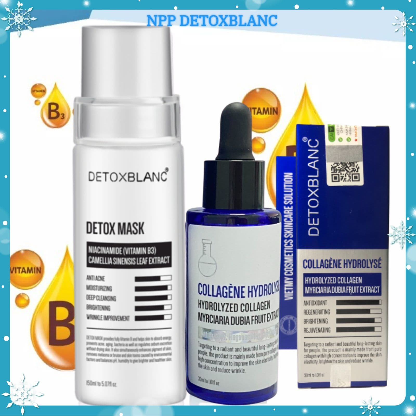 Combo Thải Độc Ngừa Lão Hóa Detox Blanc- Detox Mask 150ml & Serum Collagène Hydrolysé 40ml