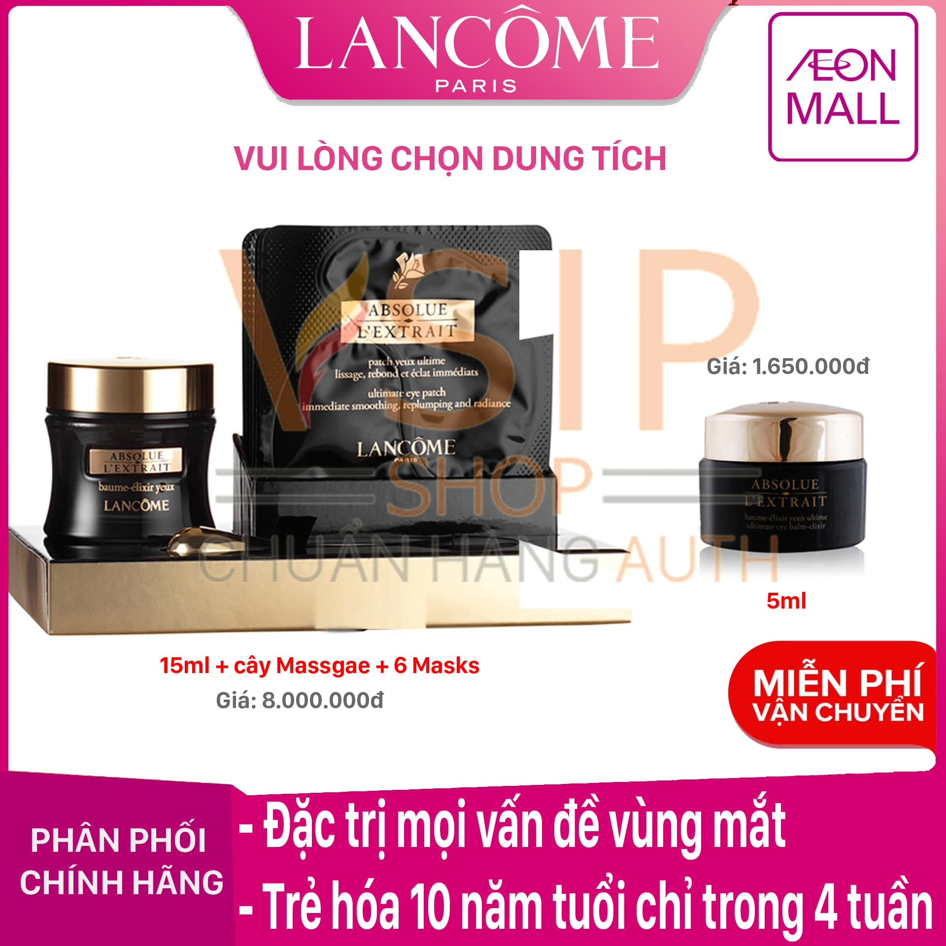 Kem dưỡng ĐẶC-TRỊ mọi vấn đề vùng mắt tái tạo làn da Lancome Absolue L’Extrait Regenerating Ultimate Eye 5ML