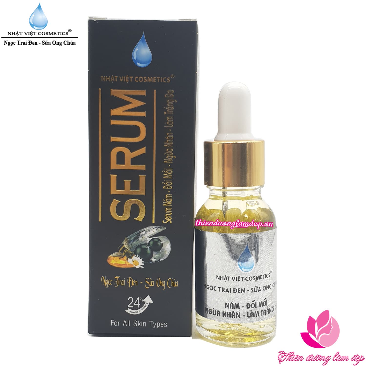 [HCM]Serum Nám Đồi mồi Ngừa nhăn Làm trắng da Ngọc Trai Đen - Sữa Ong Chúa NHẬT VIỆT - 15ml