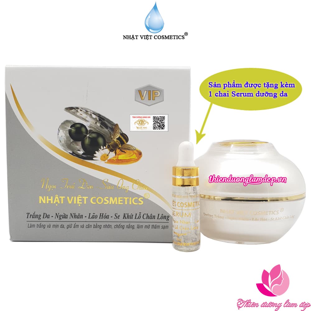 Kem trắng da Ngừa nhăn Se khít lỗ chân lông cao cấp Ngọc Trai Đen - Sữa Ong Chúa NHẬT VIỆT - 30g (Tặng Serum trắng da 5ml)