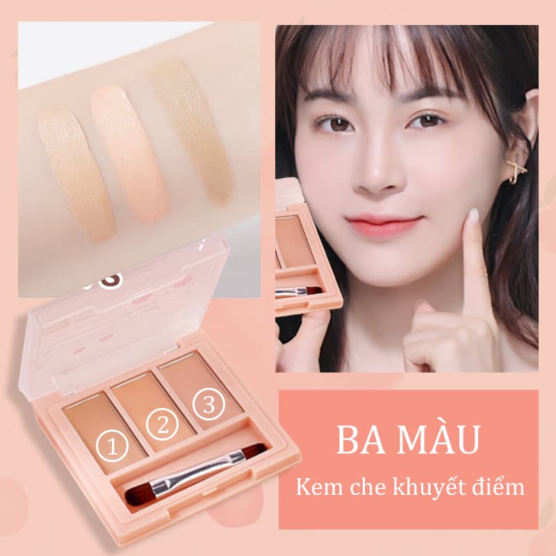 [HCM][Peachy Sis] Kem che khuyết điểm 3 màu KISS BEAUTY (Hiệu quả che khuyết điểm và tạo đường viền)