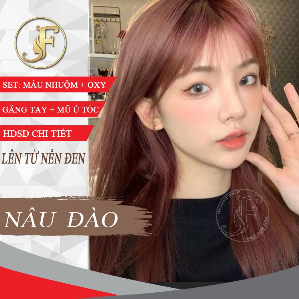 [HCM]Kem nhuộm tóc tại nhà Nâu Đào-không tẩy-lên từ nền nâu- tặng oxy
