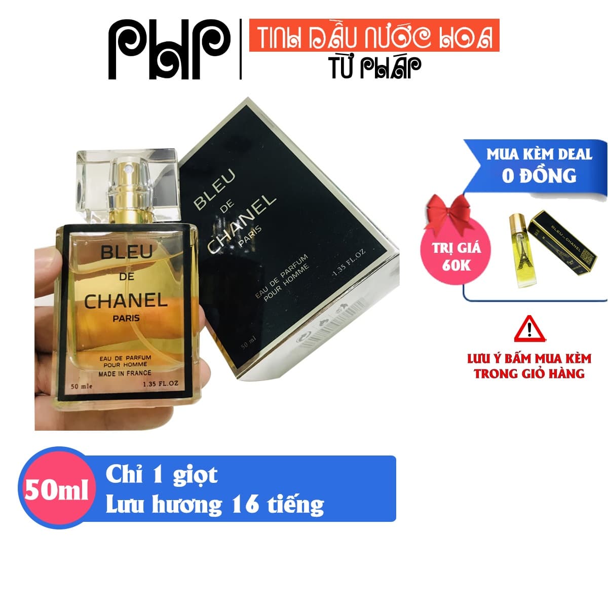 [Lưu hương 16 tiếng] Nước hoa Nam PHP Bleu Chan dạng tinh dầu 50ml tỏa hương 2 mét hàng cao cấp