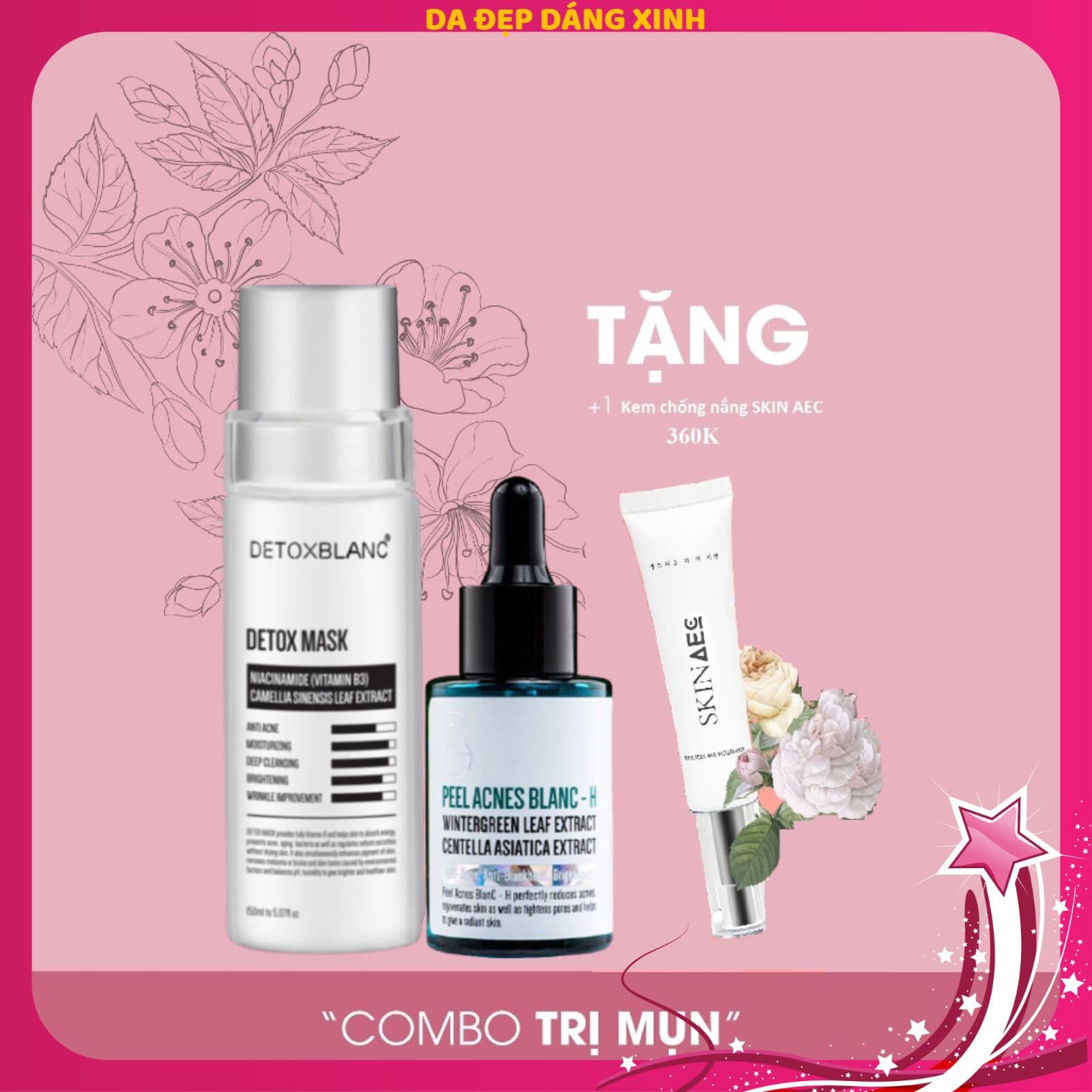 Bộ đôi trị mụn thâm Detox BlanC tặng KEM chống nắng dưỡng ẩm skin aec 30ml