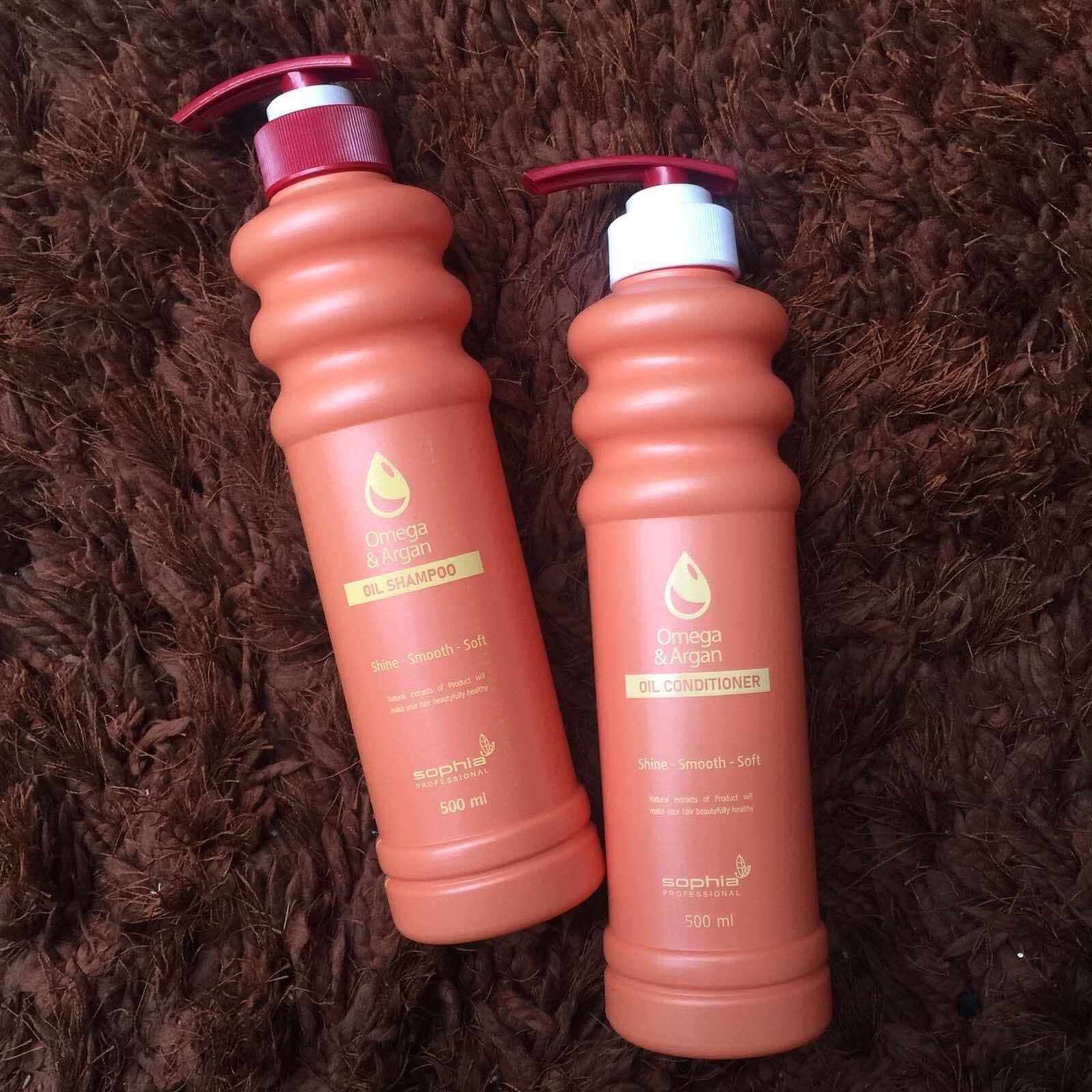 Cặp dầu gội xả tinh dầu Omega & Argan cân bằng độ ảm cho tóc Sophia 500ml