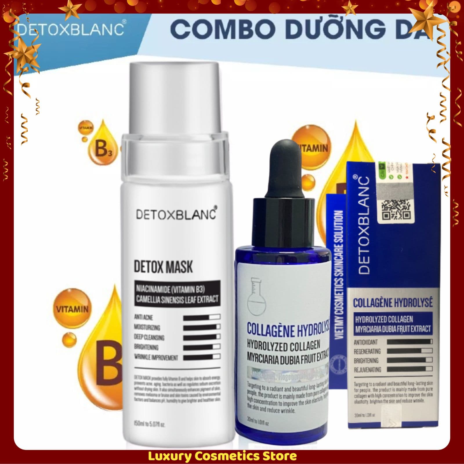 Combo Thải Độc Ngừa Lão Hóa Detox Blanc- Detox Mask 150ml & Serum Collagène Hydrolysé 40ml