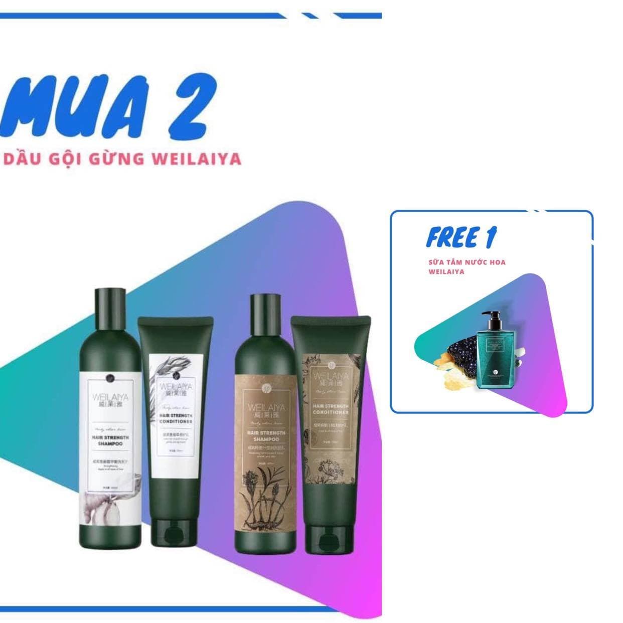 [HCM]Combo 2 cặp Dầu gội xả gừng Weilaiya - Tặng 1 Sữa tắm trứng cá tầm Weilaiya