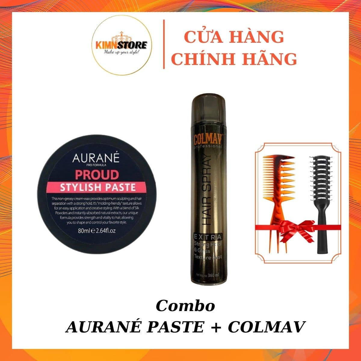 COMBO sáp vuốt tóc Aurane Proud Stylish Paste 80g và Gôm xịt tóc Colmav Hair Spray 360ml
