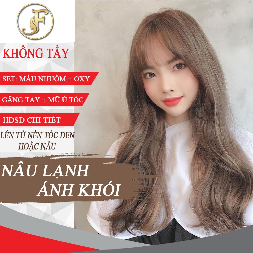 [HCM]kem nhuộm tóc tại nhà màu nâu lạnh ánh khói- nhuộm từ nền nâu- không tẩy- tặng oxy