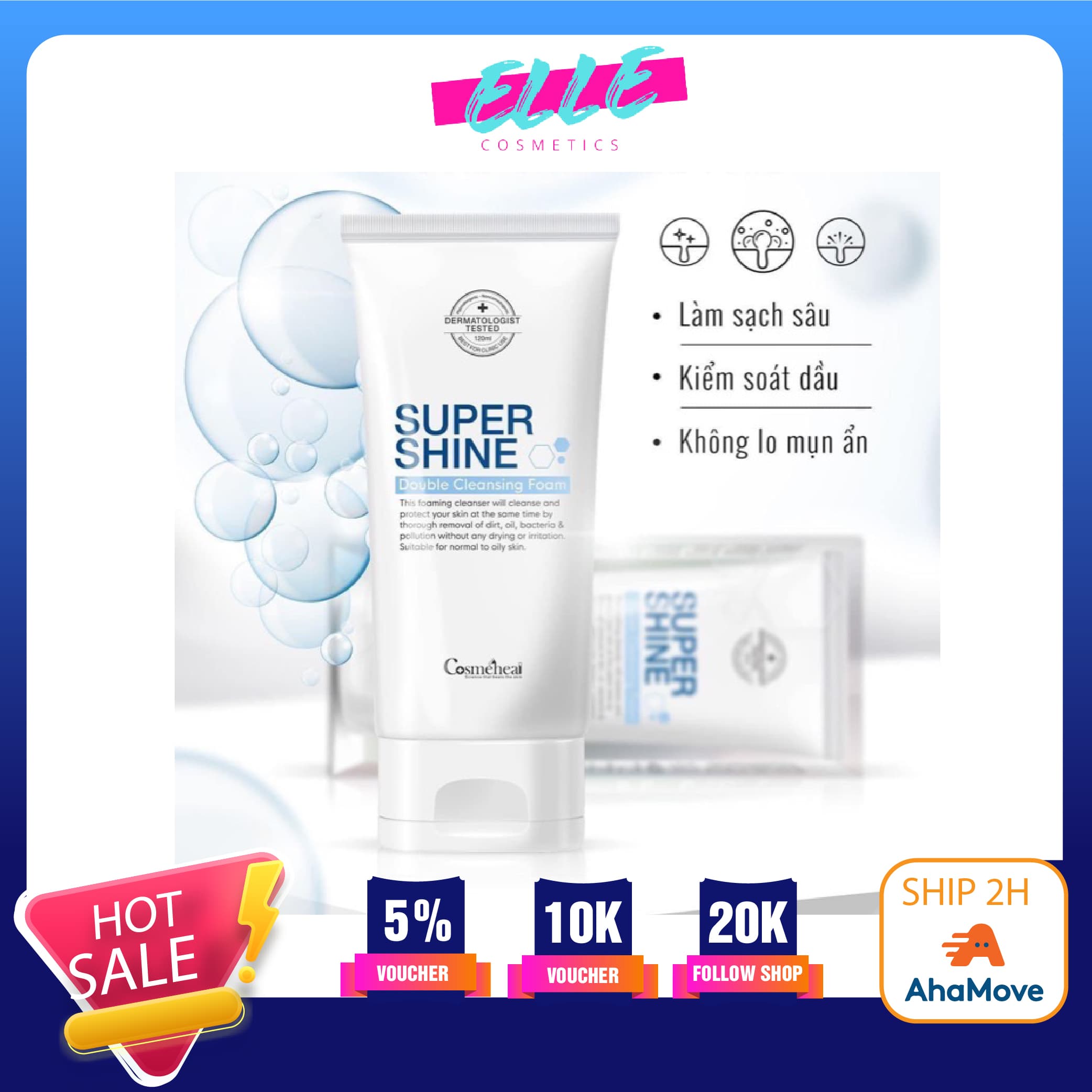 [HCM]Sữa rửa mặt không bọt Cosmeheal SUPERSHINE Double Cleansing Foam 120ml
