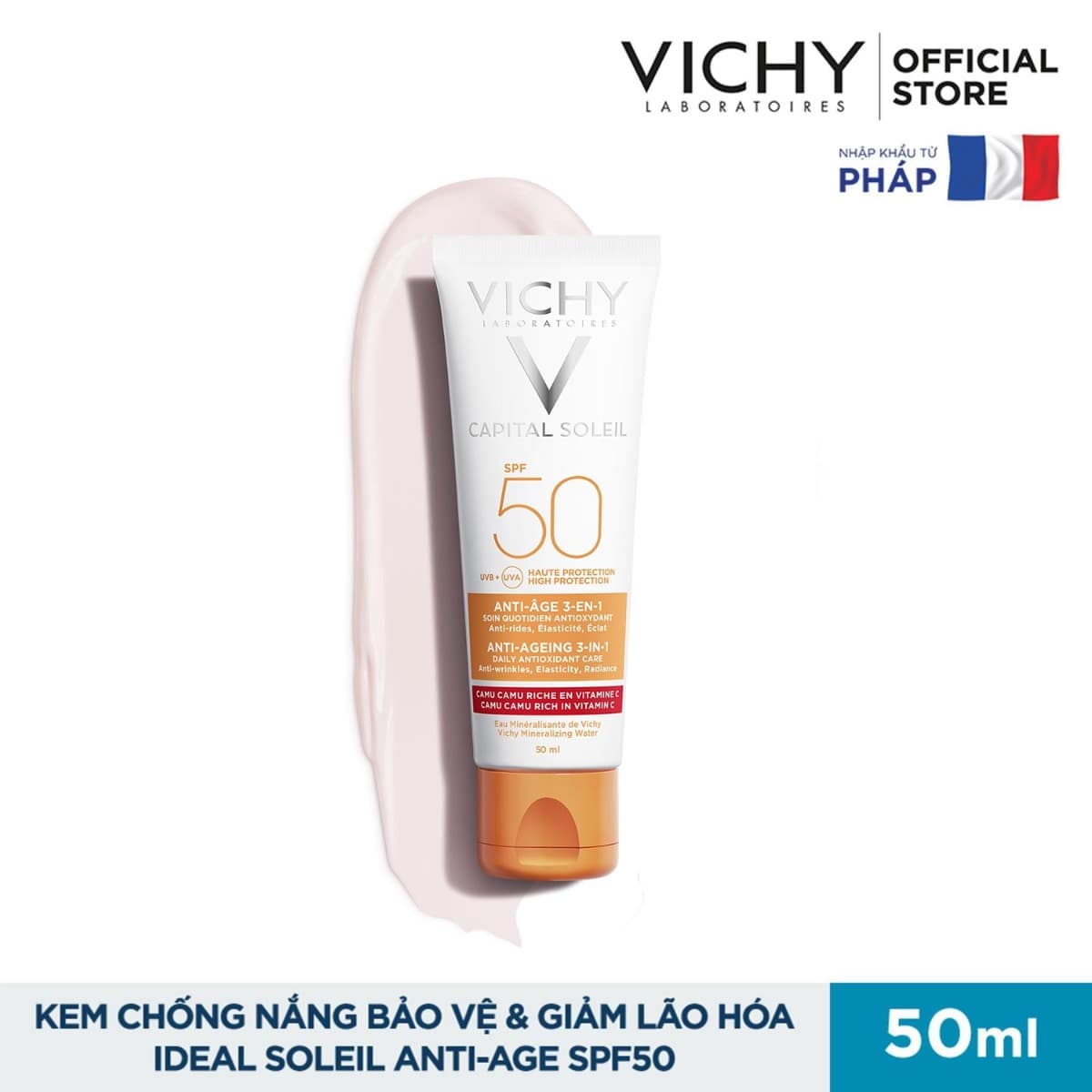 [HCM]Vichy - Kem Chống Nắng Ngăn Ngừa Các Dấu Hiệu Lão Hóa Hằng Ngày SPF50 Chống Tia UVA & UVB Capital Soleil Anti-Ageing 3-In-1 (Mẫu Mới)