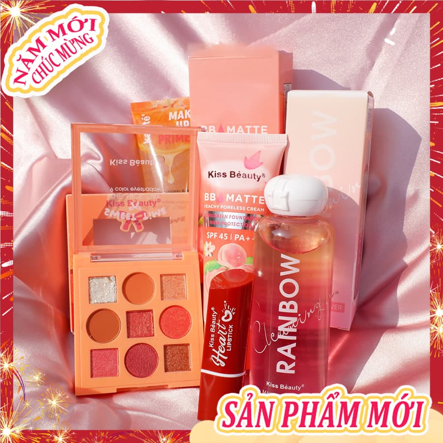 [HCM]【Kiss Belle Shop】Bộ mỹ phẩm Kiss Beauty-5 món đầy đủ(Kem cách ly Trong suốt+kem BB+9 bóng mắt+Son môi+Dầu tẩy trang dạng nước)