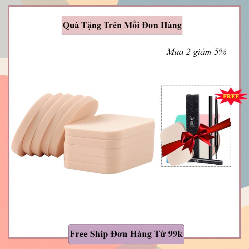 ( FREE SHIP TOÀN QUỐC )Mút Trang Điểm SET 5 MIẾNG Bông tán kem Mút tán phấn siêu Cute đẹp mịn đàn hồi cực tốt VUÔNG TRÒN ( Tặng kèm quà trên mỗi đơn hàng)