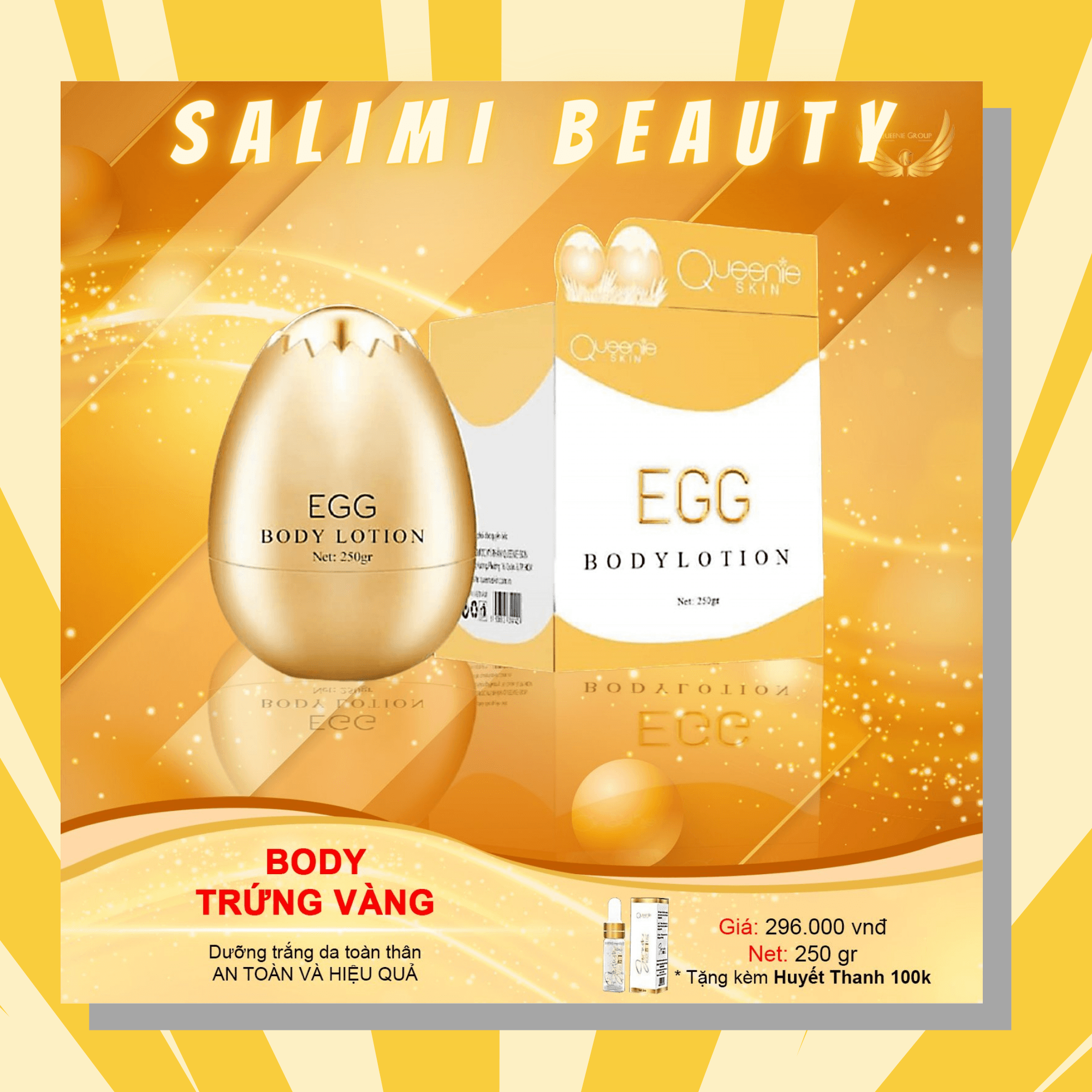 Kem Dưỡng Da Body Trứng Vàng EGG BODY LOTION Queenie Skin - Hương Thơm Sang Trọng Mang Lại Vẻ Đẹp Mịn Màng Rạng Rỡ Cho Làn Da Cơ Thể Hỗ Trợ Nâng Tông Giúp Da Tươi Sáng Hơn - 250 Gram - HÀNG CHÍNH HÃNG