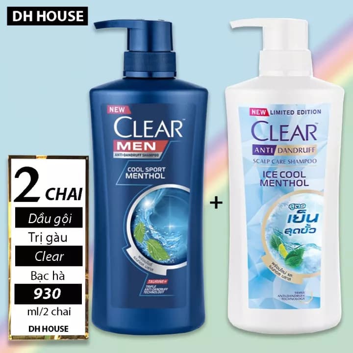 Bộ 2 Chai dầu gội Clear Bạc Hà 480ml và Clear Men 450ml nhập khẩu Thái Lan