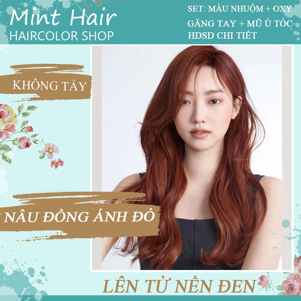 [HCM]Kem Nhuộm Tóc Tại Nhà Thảo Dược Nâu Đồng Ánh Đỏ- Nhuộm Từ Nền Đen-Tặng Oxy