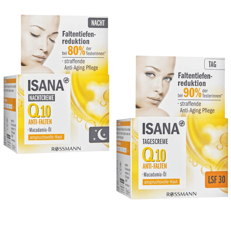 Bộ kem dưỡng săn chắc da chống lão hóa ISANA Q10 Anti-Falten ngày và đêm (50ml x 2)