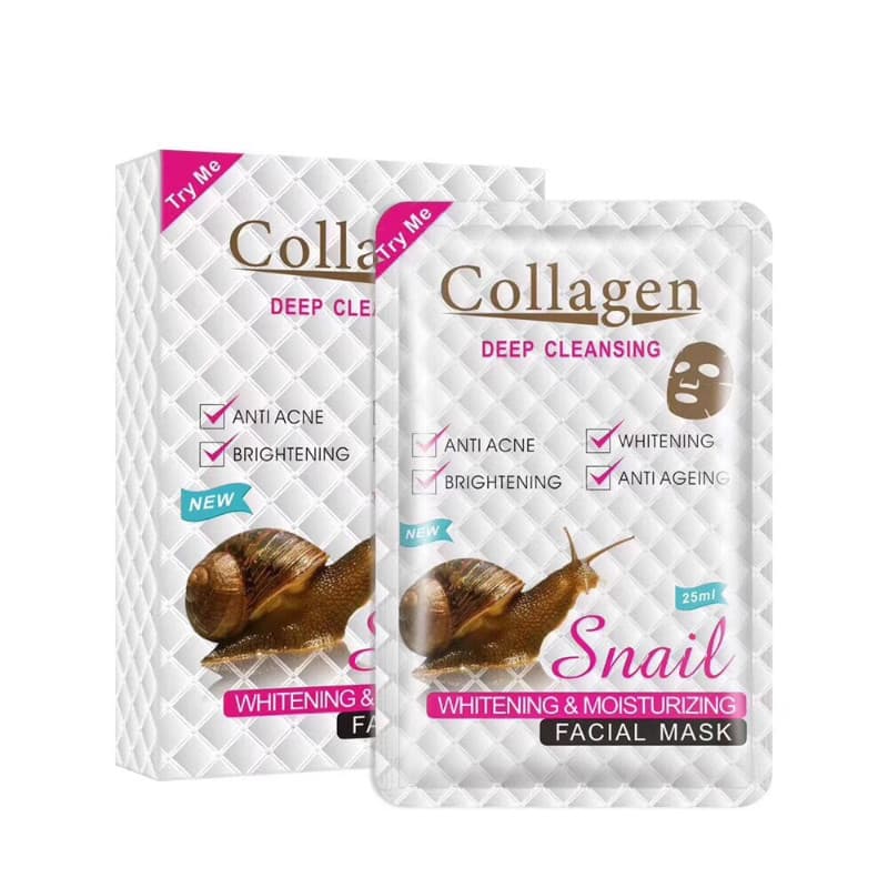 Mặt Nạ Cllagen Snail WHITENING & MOISTURIZING FACIAL MASK Dưỡng Trắng Da Cao Cấp Tinh Chất Ốc Sên 1 hộpx10 miếng