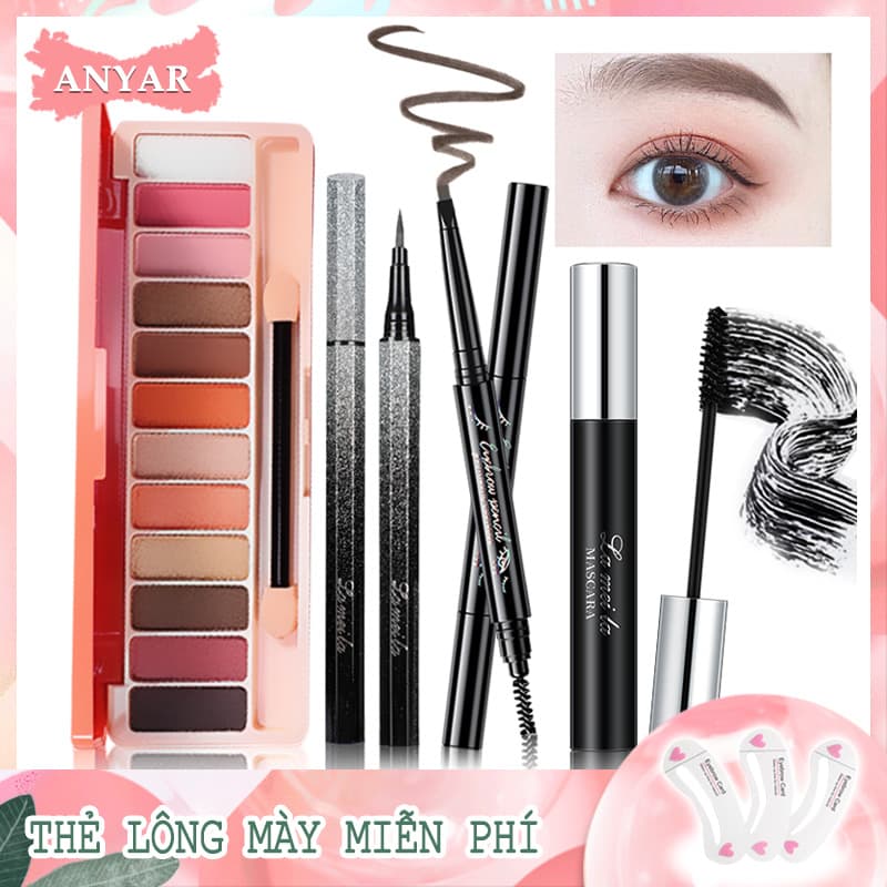 [HCM]ANYAR-Bộ trang điểm mắt 4 món LAMEILA cá tính cuốn hút bộ makeup mắt set trang điểm Mascara + Kẻ mắt + Bảng phấn mắt + Chì kẻ mày