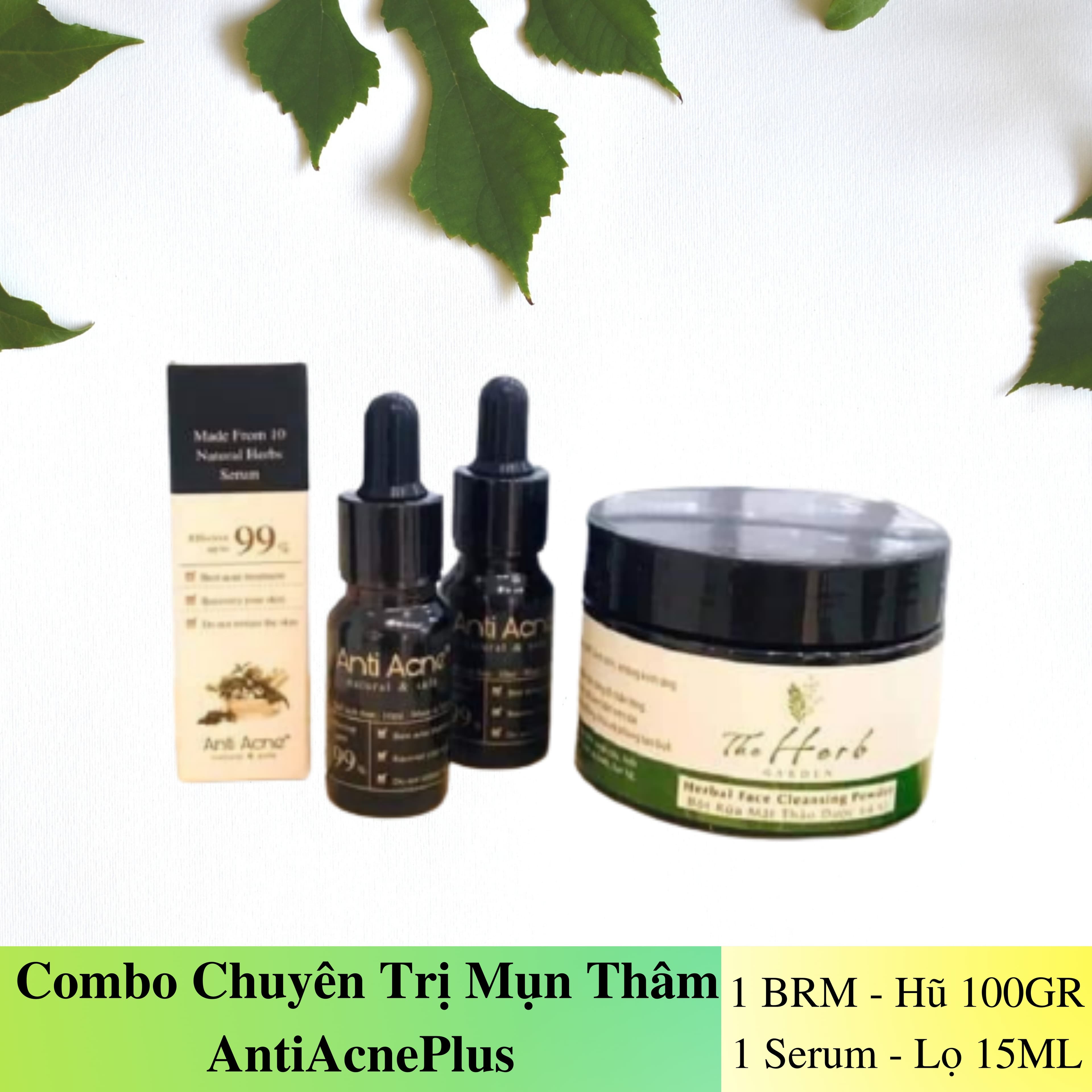 Combo diệt mụn thâm hiệu quả Giúp da trắng hồng sau 30 ngày Gồm 1 Serum Antiacephus - Lọ 10ML và 1 Bột rửa mặt thảo mộc - Hũ 100 GR