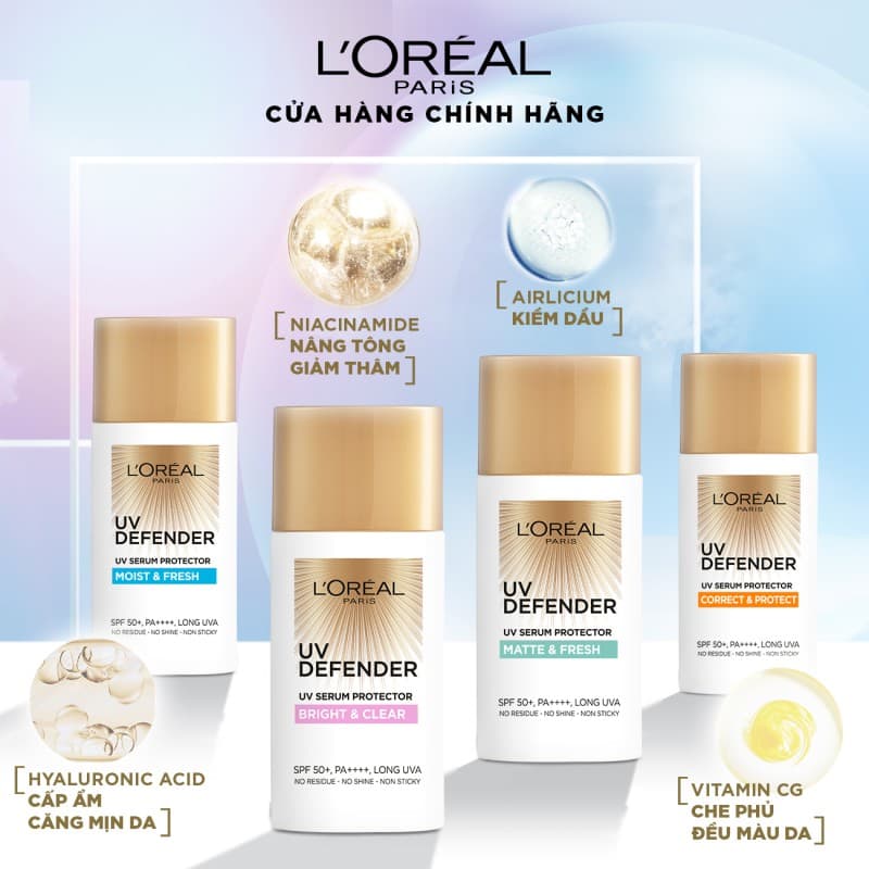 [HCM]Kem Chống Nắng L’Oreal Mịn Nhẹ Kiềm Dầu Thoáng Mịn Da 50ml UV Defender Matte & Fresh SPF 50+ PA ++++