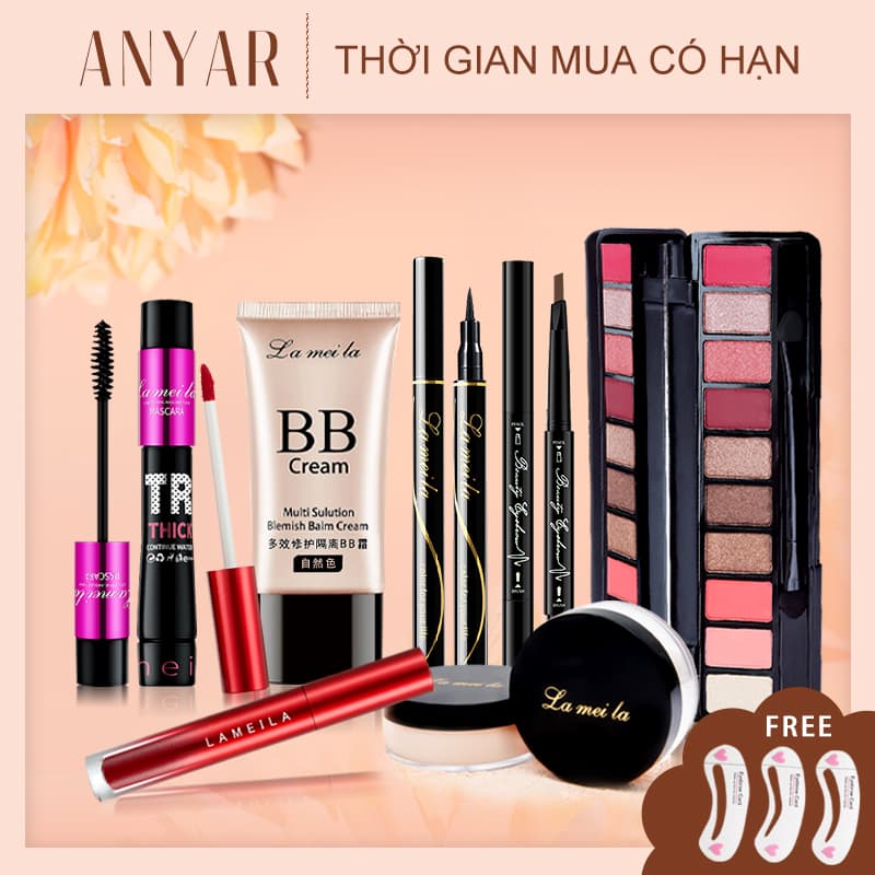[HCM]ANYAR-Bộ trang điểm cá nhân LAMEILA 7 món tiện lợi Kem BB che khuyết điểm + Phấn phủ + Phấn mắt + Mascara + Chì kẻ mày + Bút dạ kẻ mắt + Son kem bộ makeup đầy đủ set trang điểm[Có quà tặng miễn phí]
