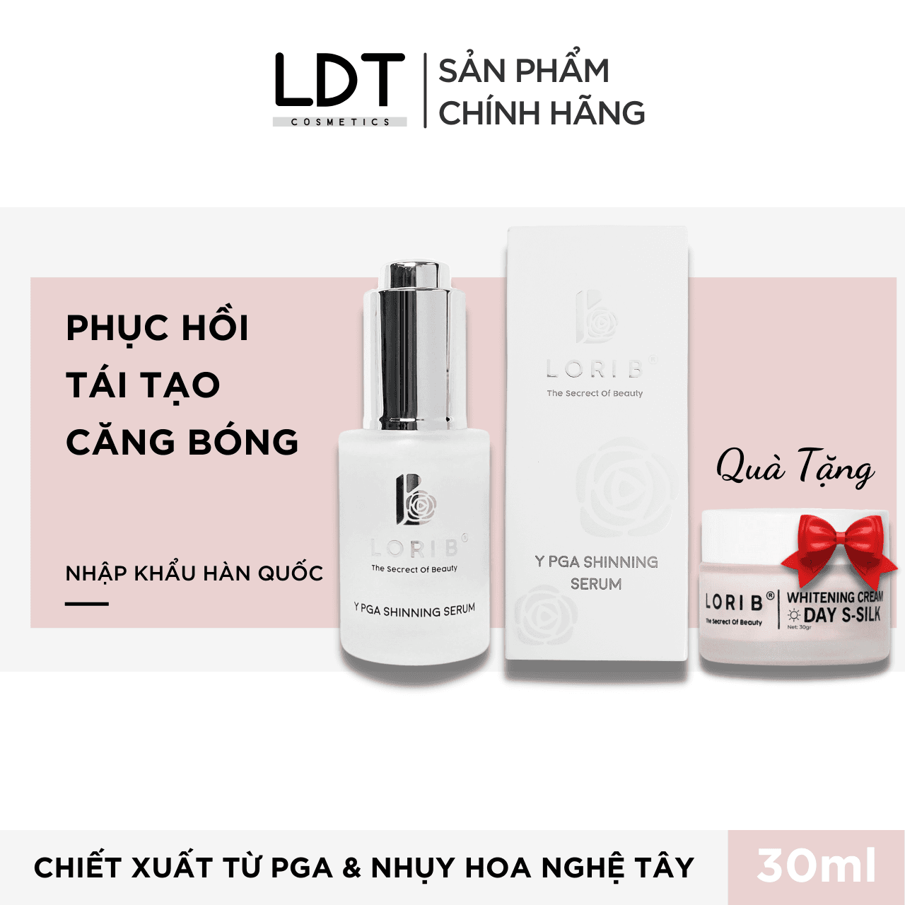 Serum Dưỡng Da Căng Bóng Lori B Y-PGA 30ml tặng Kem dưỡng da S-Silk LoriB 5g
