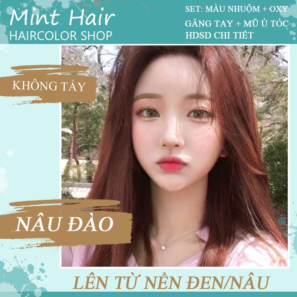 [HCM]Kem Nhuộm Tóc Tại Nhà Thảo Dược Nâu Đào- Nhuộm Trên Nền Nâu Sáng- Không Tẩy- Tặng Oxy