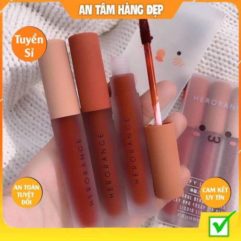Set 3 Cây Son Kem Lì Herorange Fluffy Lip Glaze Mỹ Phẩm Nội Địa Trung Hot Trend Giữ màu Lâu