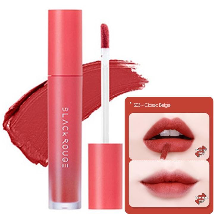 Son kem Black Rouge Air Fit Velvet Tint Hàn Quốc 4ml (S03 Classic Beige: cam đất pha đỏ)