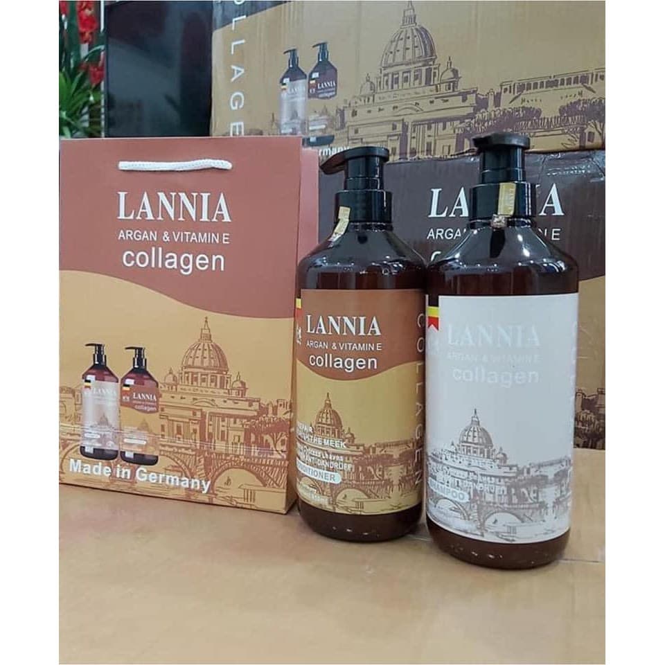 Cặp dầu gội xả LANNIA collagen tươi siêu mềm mượt 850ml x2