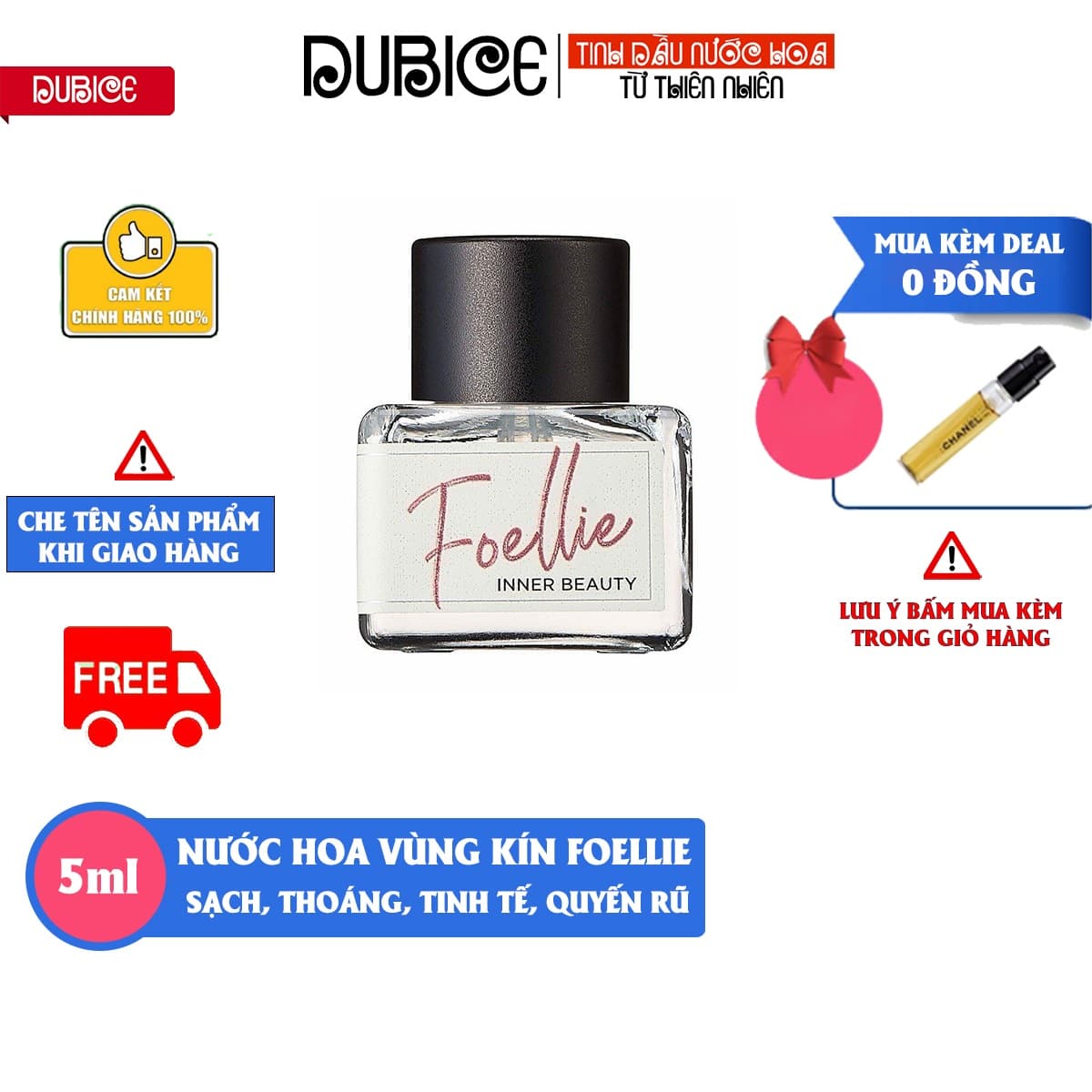 Nước hoa vùng kín Foellie Màu Trắng Cao Cấp Mùi Thơm Chuẩn Độ lưu Hương Cực Tốt - Nước hoa cô bé bím Foellie