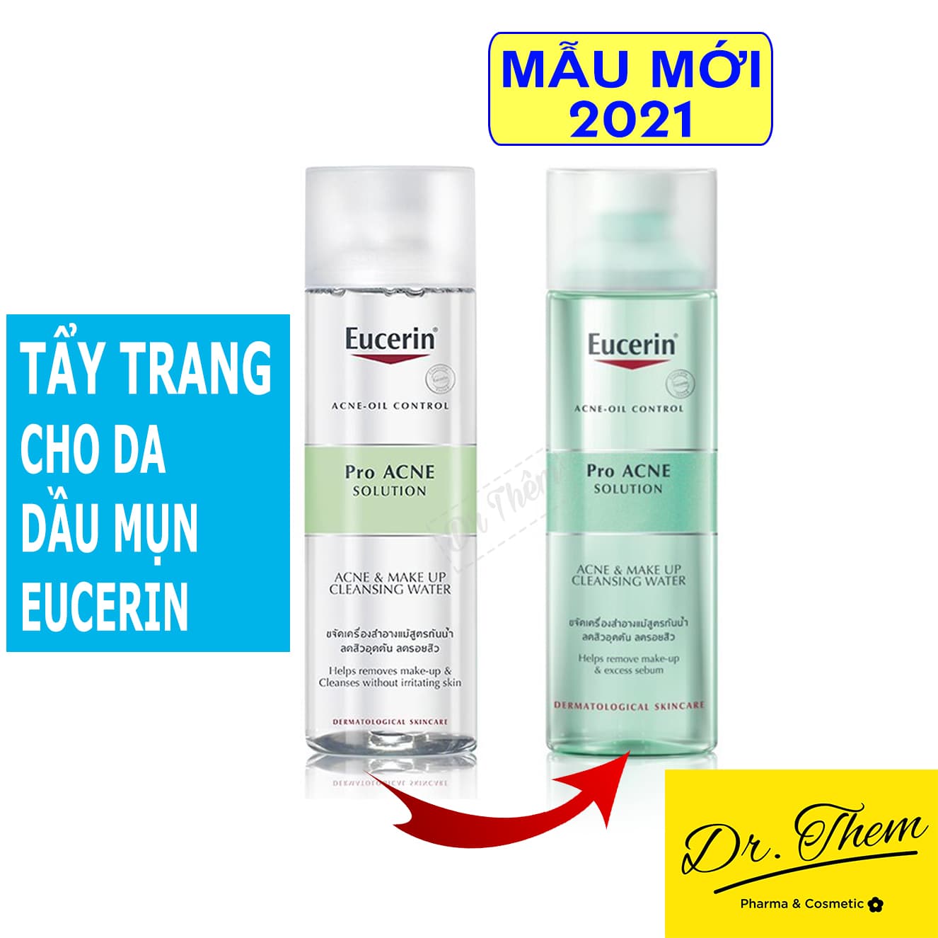 Nước tẩy trang cho Da Mụn Eucerin Pro Acne  Solution Acne & Make Up Cleansing Water 200ml - Dược Mỹ Phẩm Dr Thêm