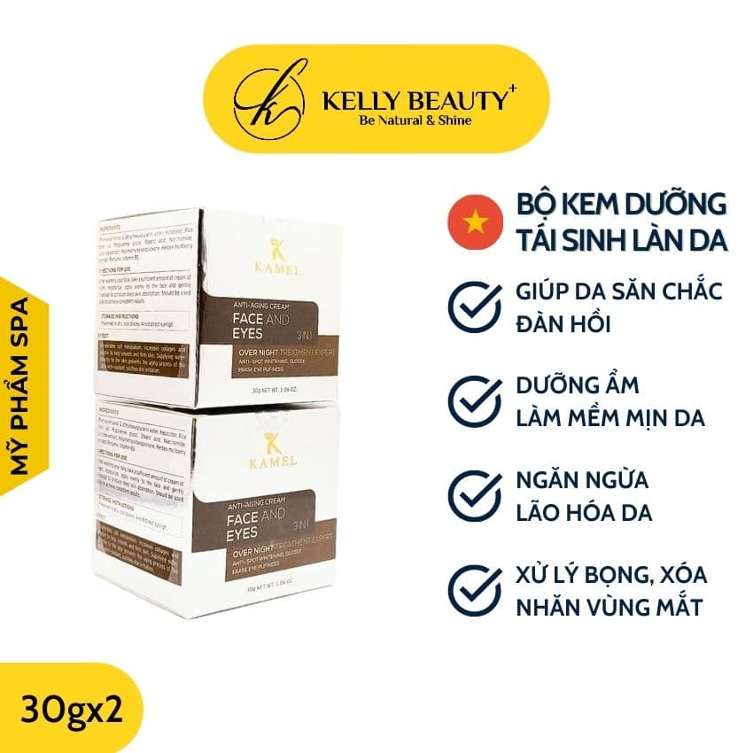 Bộ Kem Dưỡng Tái Sinh Làn Da KAMEL 30g – Dưỡng Sáng Tăng Sinh Collagen Đàn Hồi & Chống Lão Hóa Da | Kelly Beauty
