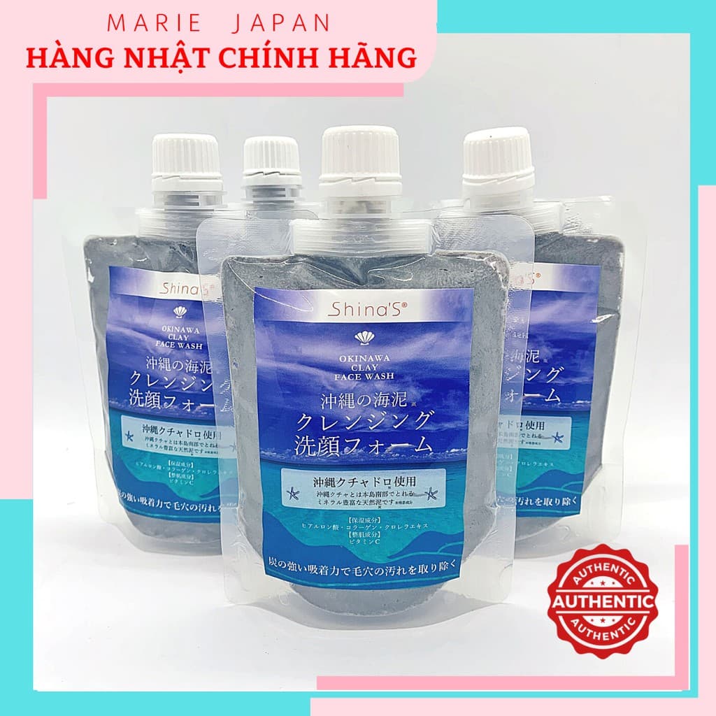 [HCM]Sữa Rửa Mặt Tẩy Trang Than Hoạt Tính Bùn Khoáng Shina Okinawa Clay Face Wash Nhật Bản 200G