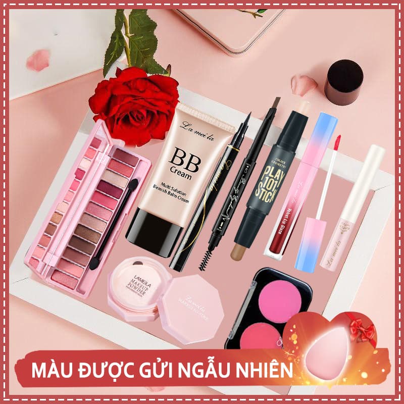 [HCM]ANYAR-Bộ trang điểm cá nhân LAMEILA 9 món tiện lợi Kem BB che khuyết điểm（kem nền） +Phấn phủ kiềm dầu+Phấn bảng mắt+Mascara+Chì kẻ mày+Bút dạ kẻ mắt+phấn má+Bút tạo khối+son lì