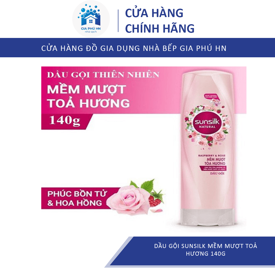 Dầu gội Sunsilk Natural Mềm Mượt 140g. Phúc Bồn Tử & Hoa Hồng Giữ Tóc Luôn Óng Mượt Toả Hương