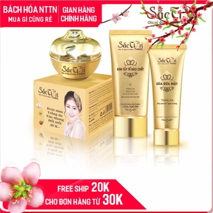 Combo Kem nám trắng da tàn nhang đồi mồi + Kem tẩy tế bào chết + Sữa rửa mặt Sắc Tiên Today
